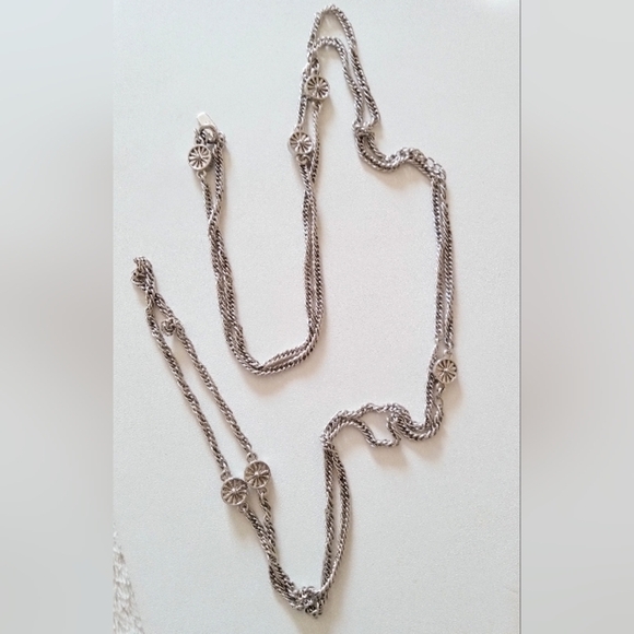 Monet Necklace Vintage Silver Tone Station Chain 53 Inches Long Flapper Length - Picture 2 of 3